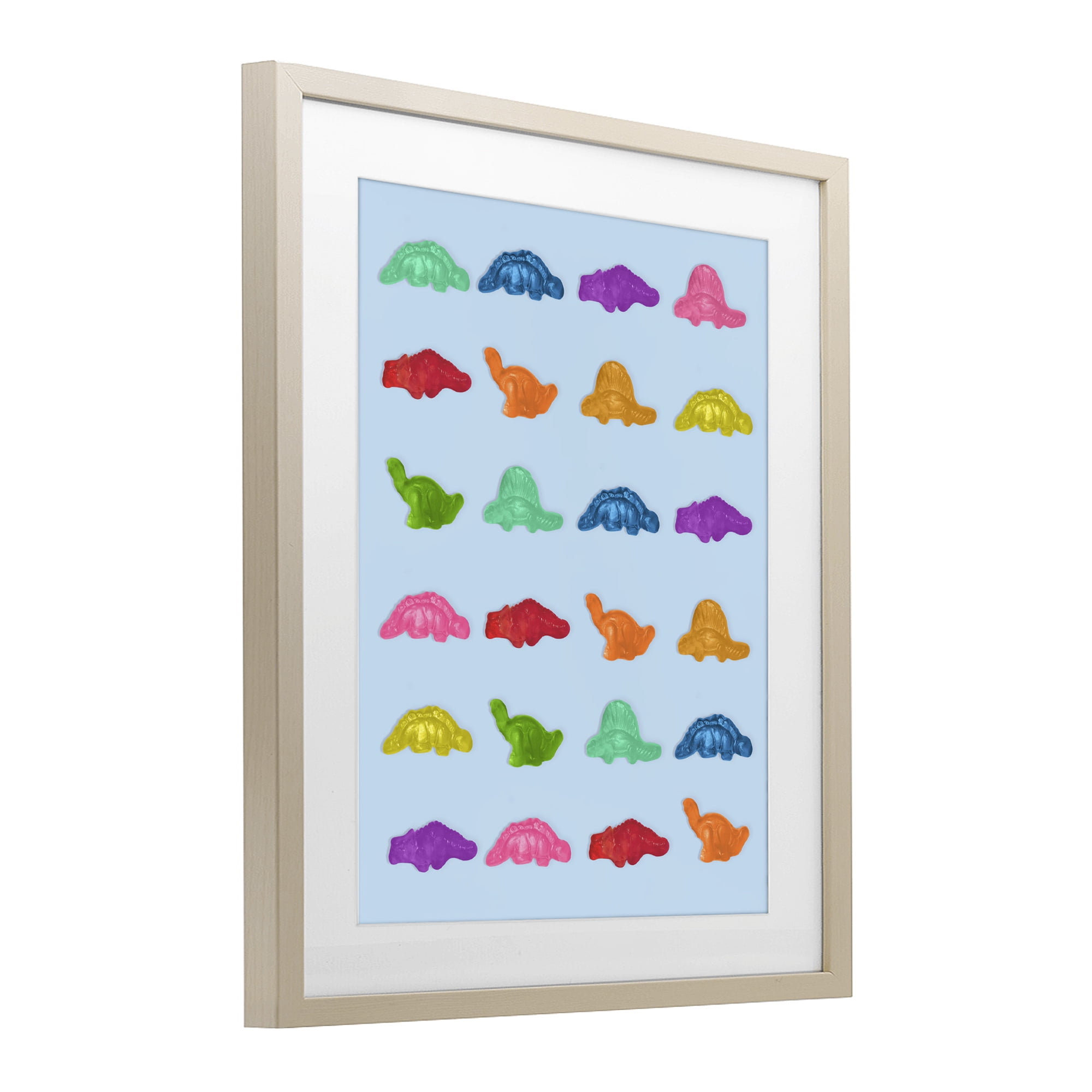 Stupell Industries Colorful Dinosaur Gummies Birch Framed Print Under Glass, design by LISH Creative