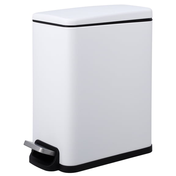 2.6 Gallon Trash Can with Soft Close Lid, Stainless Steel Step-On Garbage Can with Inner Bucket, Fingerprint-Resistant, Space Saving Trash Bin for Kitchen, Bathroom, Office, White