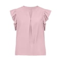 thumbnail image 4 of Fengqque Girls Blouse V-Neck Ruffled Cap Sleeves Pleated Front Relaxed Fit Flowy Casual Top 5-14 Years Pink 7-8Years, 4 of 9