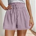 thumbnail image 4 of Jalioing Women's Shorts Fashion Ruffle Waist Drawstring Casual Shorts Wide Leg Lace Trim Summer Loose Shorts, 4 of 5