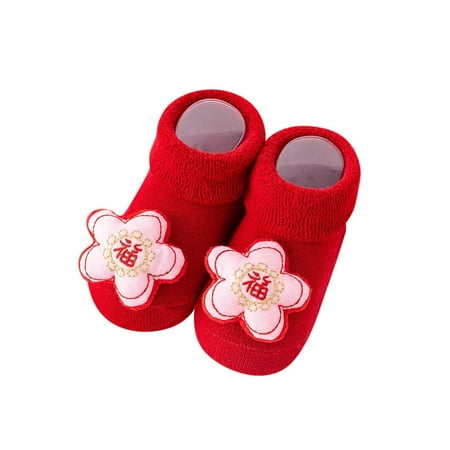 

Zlekejiko Autumn And Winter Boys And Girls Children Socks Non Slip Indoor Floor Baby Warm And Comfortable Solid Color Red Rabbit Bear