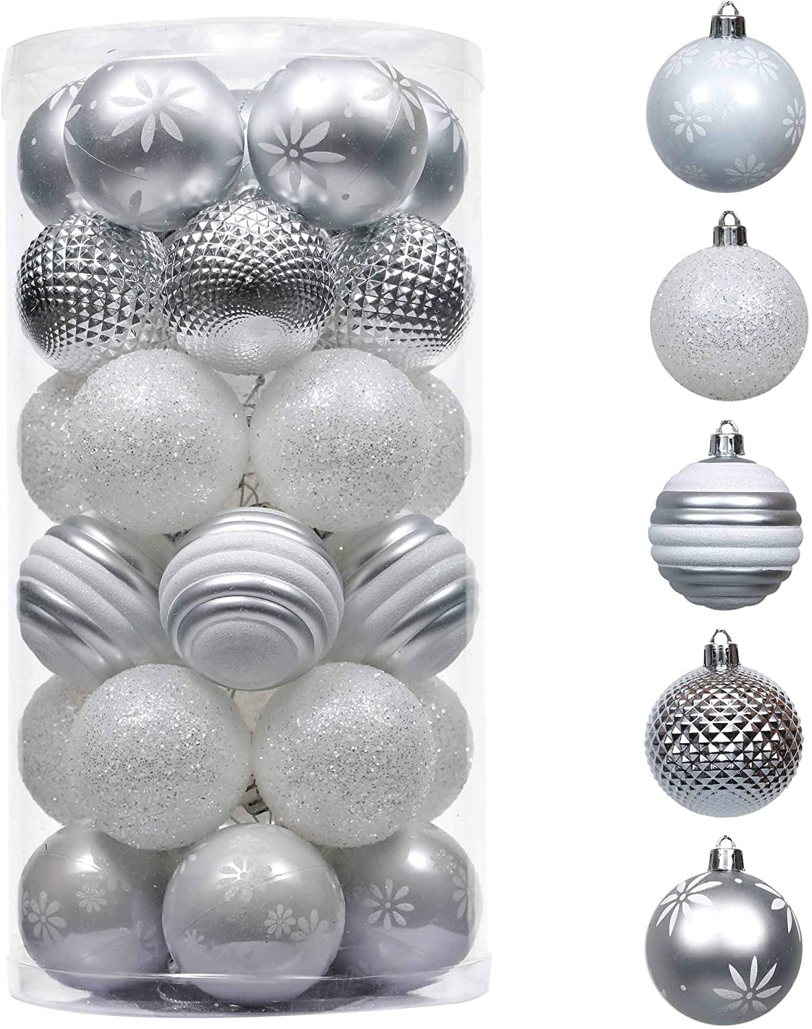 Shatterproof Christmas Tree Ornaments for Xmas Decoration Valery Madelyn 70ct Frozen Winter Grey Silver Christmas Ball Ornaments Decor 