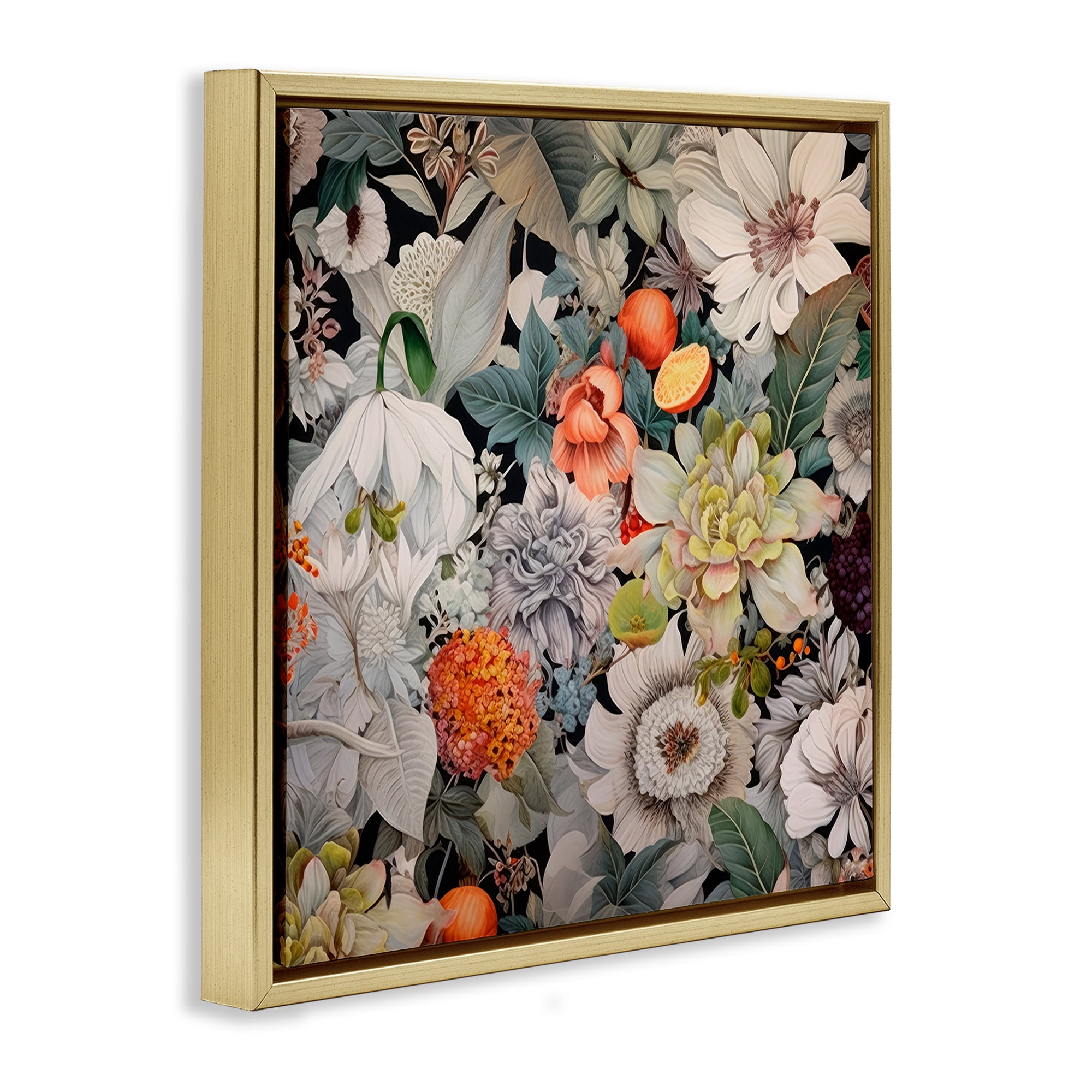 Stupell Industries Grey Mixed Florals Botanical & Floral Painting Gold Floater Framed Art Print Wall Art, 25 x 25
