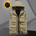 thumbnail image 2 of QATAINLAV Men's Outdoor Hiking Hooded Vest Fishing Travel Golf Cargo Jackets with Multi Pockets Warm Fleece Lined Work Waistcoat, Khaki, XXL, 2 of 10