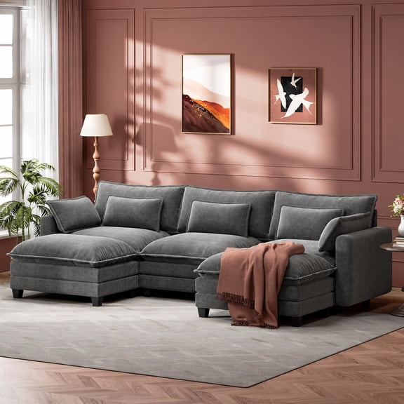 Sectional Sofa, 5-Seat Modular U-Shaped Cloud Couch with Chenille Upholstery for Lounging and Entertaining, Slate Gray, Living Room