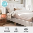 thumbnail image 3 of Martha Stewart King Upholstered Platform Bed with Tufted Wingback Headboard and Cushioned Siderails, Wood Slat Foundation, No Box Spring Needed, White, 3 of 11