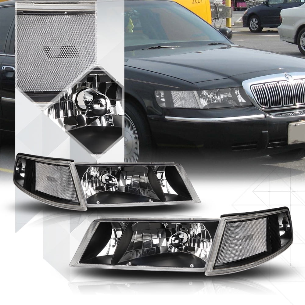 Black Housing Headlight Clear Signal Reflector For 98 02 Mercury Black Housing Headlight Clear Signal Reflector For 98 02 Mercury Grand Marquis 99 00 01