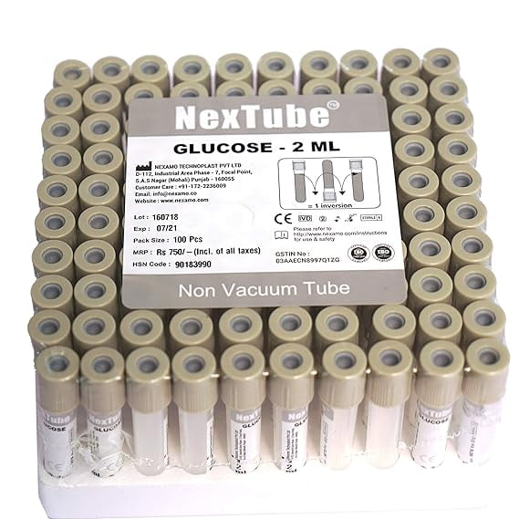 GLUCOSE 2ML NON VACUUM BLOOD COLLECTION TUBE, PACK-100PCS