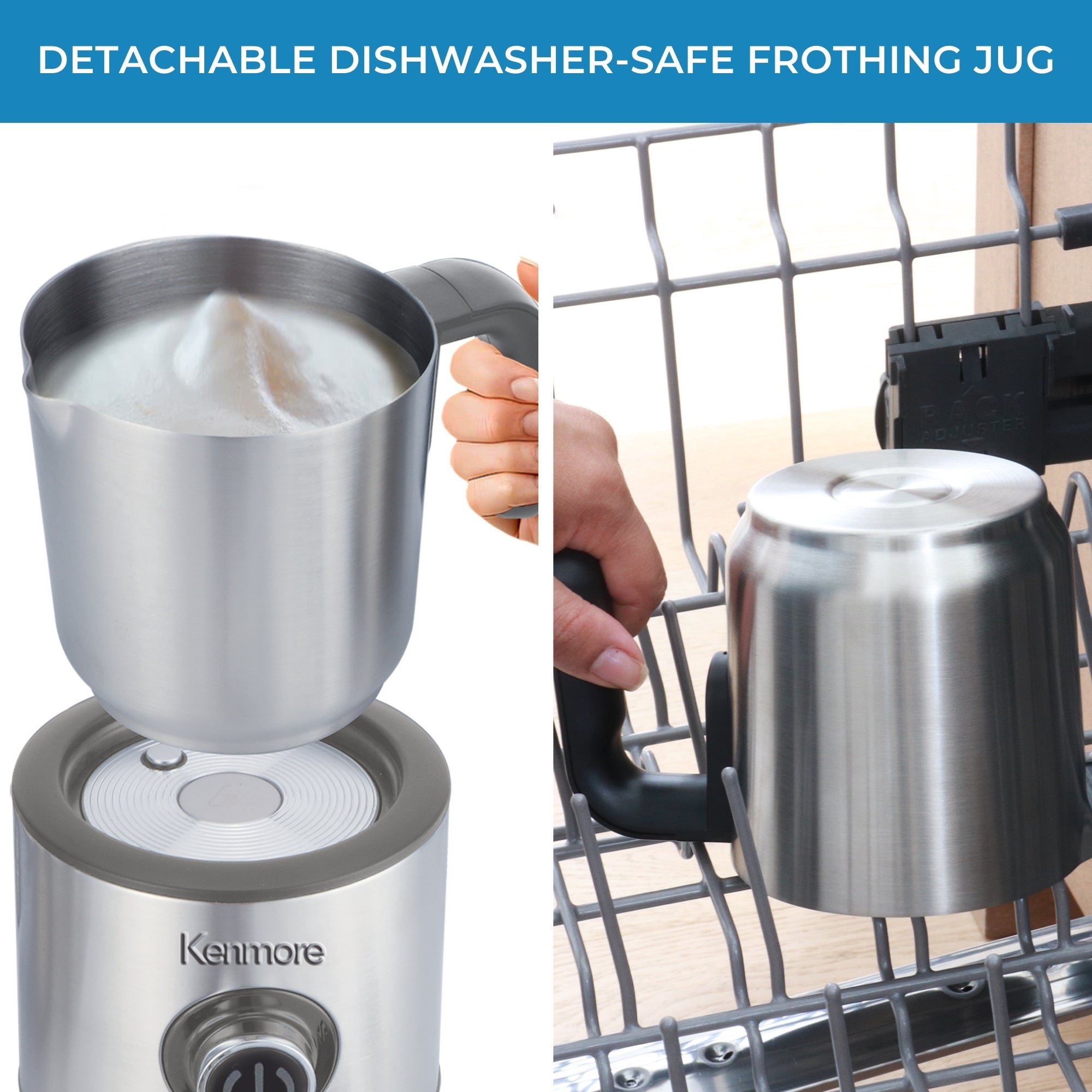 Kenmore Automatic Milk Frother & Steamer | 4-in-1 Hot & Cold Foam Maker | 16oz Detachable Milk Pitcher | Quiet Electric Milk Warmer | Coffee Latte Cappuccino Macchiato Hot Chocolate | Stainless Steel