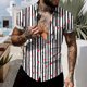 thumbnail image 1 of Blusa y camisa de manga corta con cuello vuelto para hombre, blusa informal de moda con cuello vuelto y estampado de rayas, blusa de manga corta con botones, blusa de poliéster para hombre, 1 of 6
