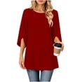 thumbnail image 3 of VBVC Women's 3/4 Sleeve Crew Neck Tunic Top , Ladies' Fall Winter Work Blouse , Basic Stretchy Long Shirt For Women, *Red , Large, 3 of 9