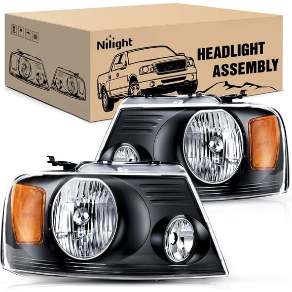 Nilight 2004 2005 2006 2007 2008 F150 Headlights, headlight assembly for 2006 Lincoln Mark LT Black, Headlights Replacement kit,Black Housing Amber Reflector Clear Lens