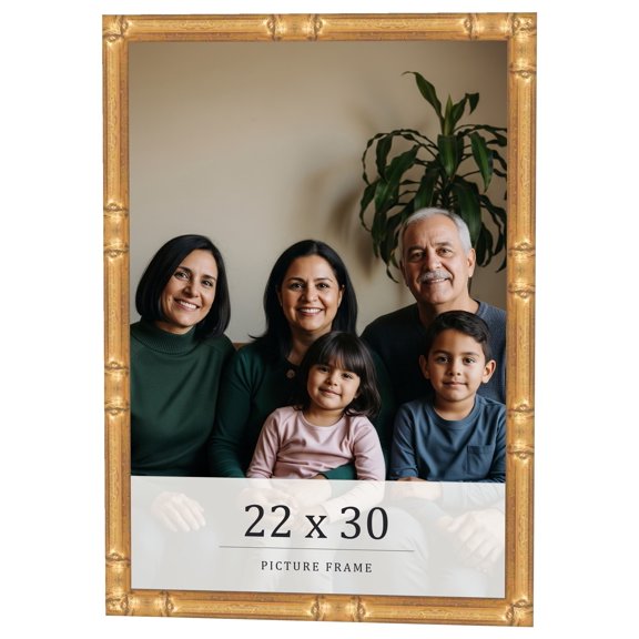 22x30 Frame Gold Bamboo Solid Wood Picture Frame | 0.75 Inch Moulding Width | Interior Frame Depth