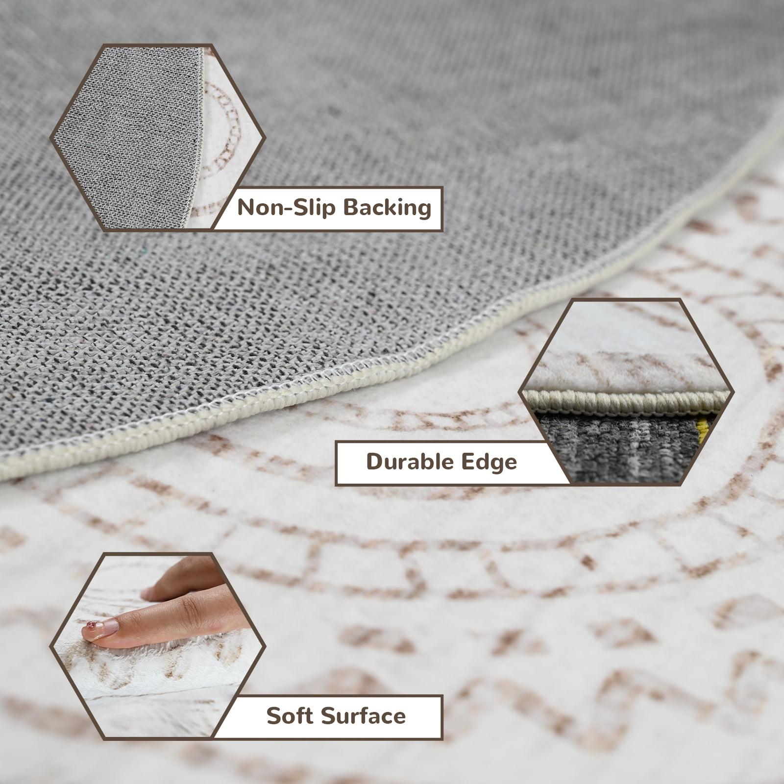 Pentantan 4'x4' Vintage Round Area Rugs, Machine Washable Living Room Rug, Soft Moroccan Indoor Carpet for Bedroom, Brown