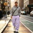 thumbnail image 6 of Dwellite Cargo Sweatpants Mens Plus Size Wide Leg Running Workout Jogger Pants Hiking Travel Oversized Comfortable Elastic Waist Fall Winter Sweatpants with Pockets Light Purple L, 6 of 7