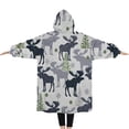 thumbnail image 2 of Oversized Wearable Blanket Hoodie,Gray Christmas Moose and Tree Pattern Sherpa Blanket Hoodie with Super Pockets,Super Warm Fuzzy Pullover for Women & Men, 2 of 6