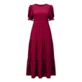 thumbnail image 4 of Eawtki Women's Round Neck Short Sleeve Maxi Dress Tiered Ruffle Hem Textured Fabric Casual Summer Dress, 4 of 6