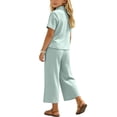thumbnail image 4 of Amidoa Girls 2 Piece Outfits Summer Clothes Solid Color T Shirt Cute Ruffle Sleeve Short Sleeves Casual Pants Kids Clothing Sets Mint Green Size 8, 4 of 9