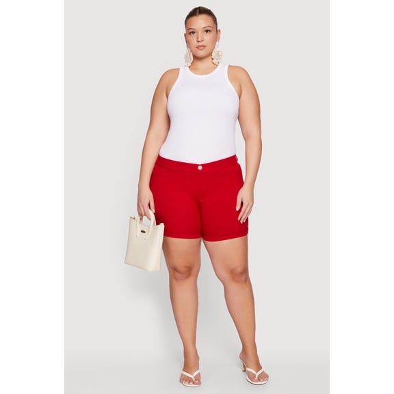 Women's Plus Size Solid Hyperstretch Pull On Shorts