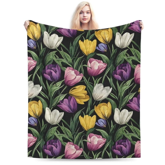 Colorful Tulip Floral Blanket, Soft & Warm Blanket 50x40