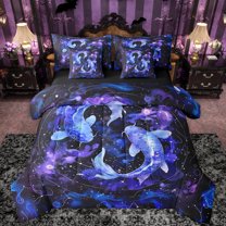 Manfei Goldfish 7pcs Bedding Comforter Set,Constellation Horoscope Queen Bedding Sets,Purple Blue Ombre Queen Sheet Sets For Girls Boys,Luxury Bedroom Decor Reversible