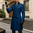 thumbnail image 2 of Men's Trench Coat Double Breasted Wool Blend Pea Coat Blue L, 2 of 4