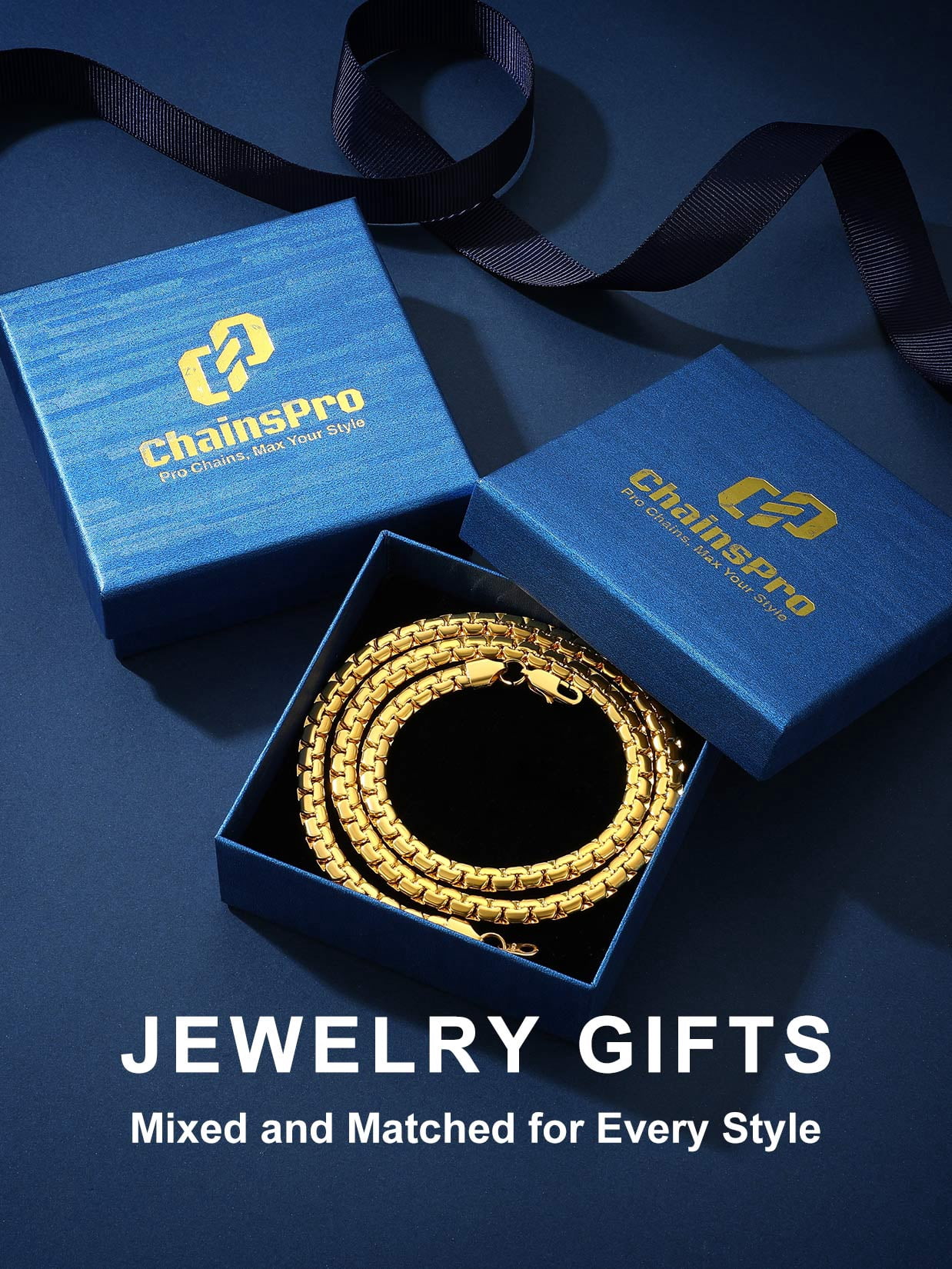 ChainsProMax Gold Plated Flat Box Chain for Men Necklace Stainless Steel 26inch 6mm Hip Hop Jewelry
