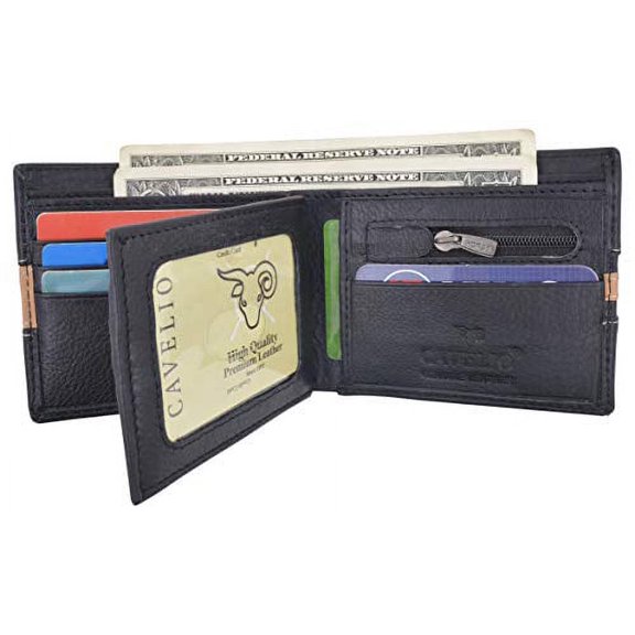 Men's Premium Center Flap Card ID Holder Bifold Wallet With Zipper Coin Pocket