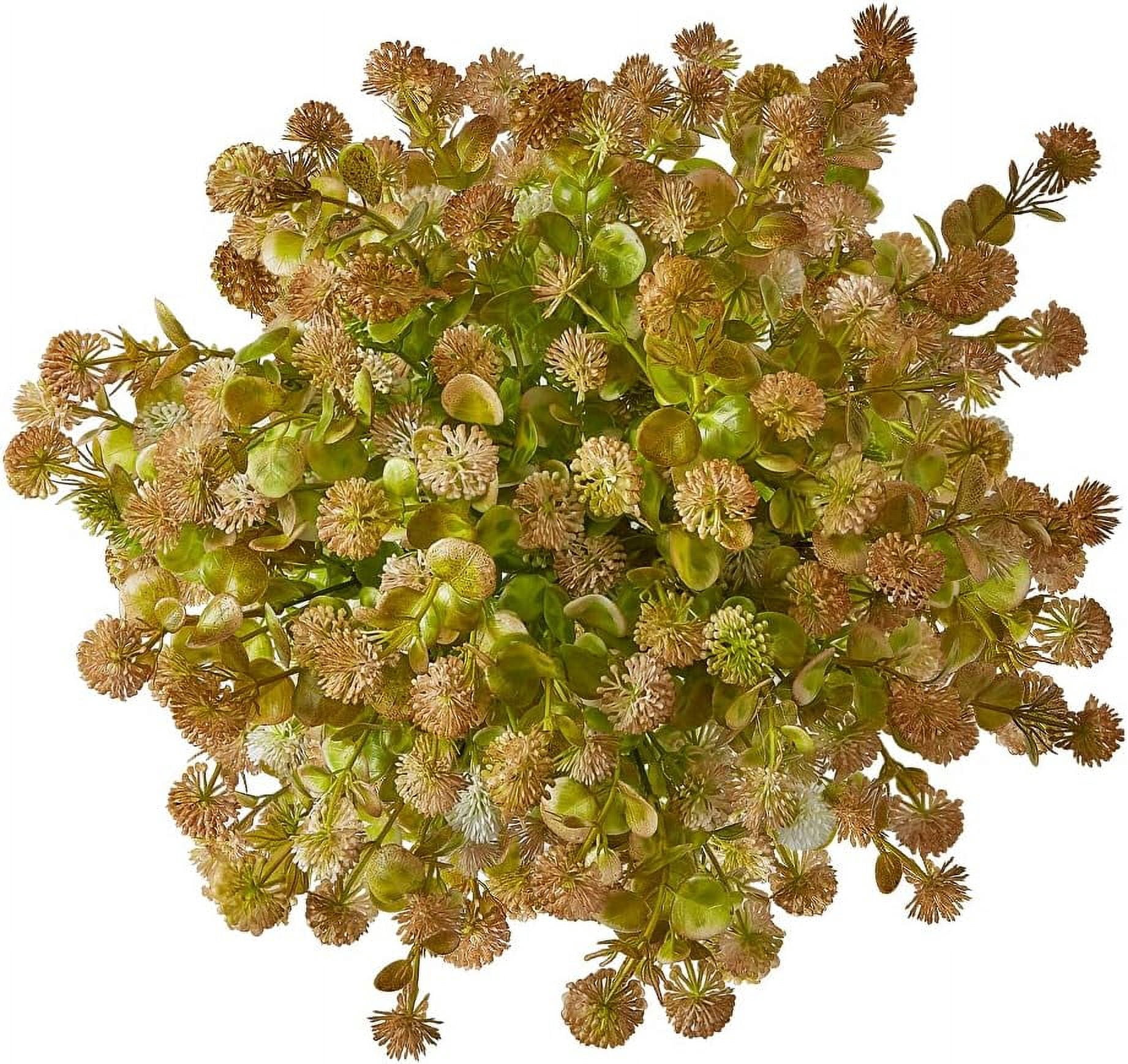 6 Bundles Artificial Eucalyptus Flowers, Fake Artificial Greenery UV Resistant No Fade Faux Plastic Plants for Wedding Bridle Bouquet Outdoor Home Garden Kitchen Office Table Vase(Brown)