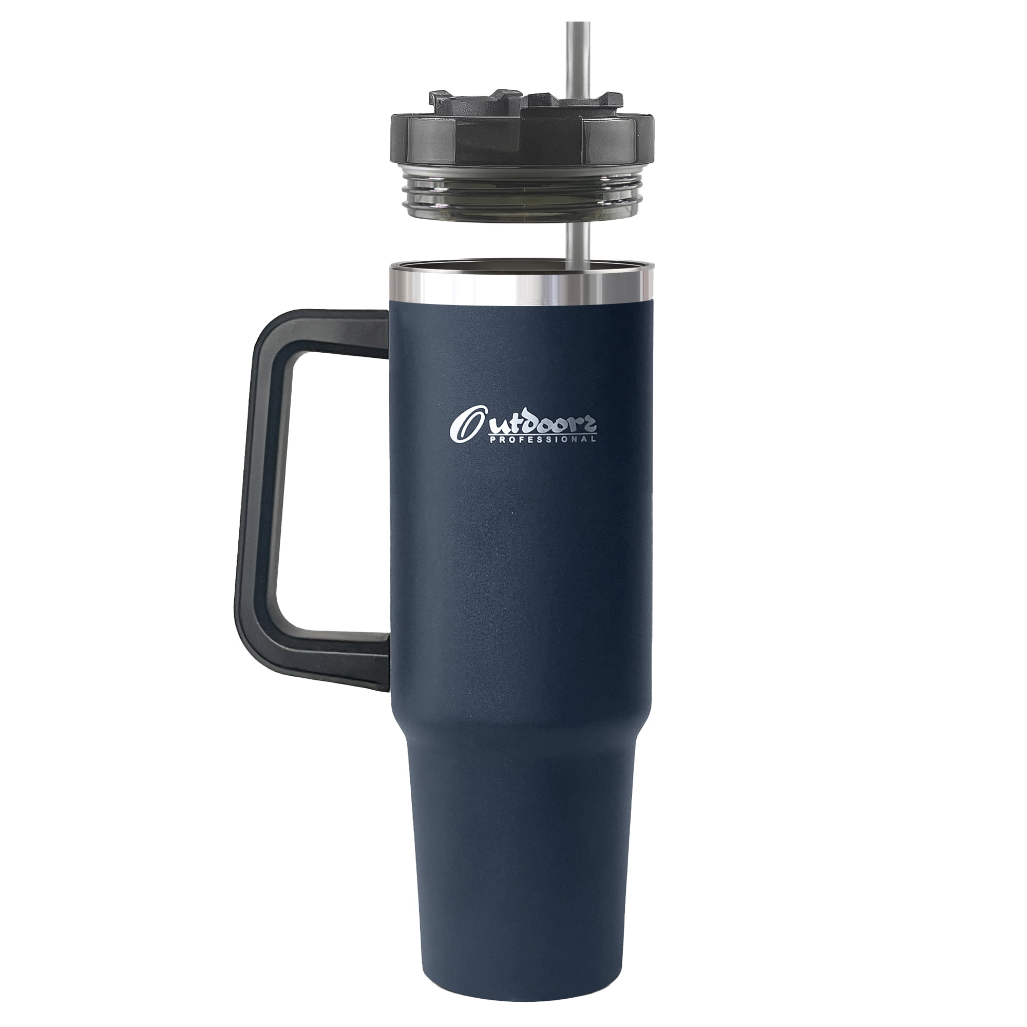 Outdoors Professional 40-oz. Stainless Steel Double-Walled Insulated Tumbler with Straw (Navy Blue)
