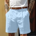 thumbnail image 2 of Dwelliawo Linen Shorts for Men Straight Leg 9" Flat Front with Pockets Shorts Vintage Summer Outfits Cotton Linen Elastic Waist Relaxed Fit Light Blue L, 2 of 6