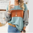 thumbnail image 2 of WREESH Womens Fashion T-Shirts Color Block Spring And Fall Pullover Long Sleeve Round-Neck Blouse Tops Pullover Green, 2 of 5