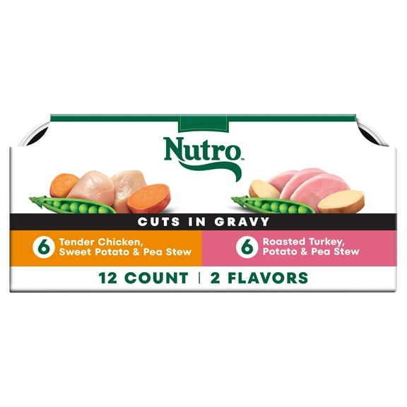 Nutro Cuts in Gravy Natural, Grain-Free Wet Dog Food Variety Pack, (12 Pack) 3.5 oz. Trays