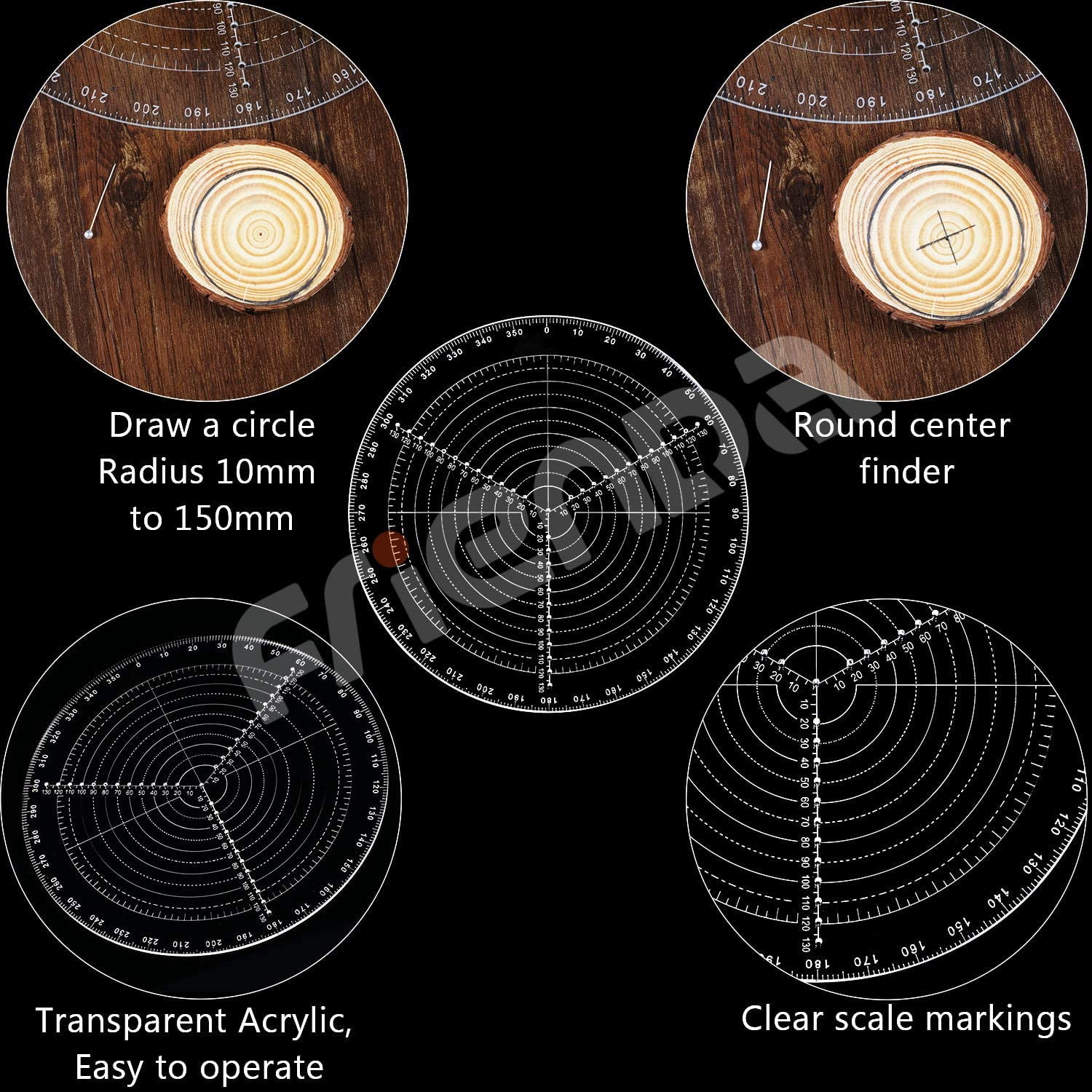 ABCISI 300 mm/ 12 Inch Circle Center Finder Compass, Lathe Centering Tool, Circle Gauge for Drawing Circles, Lathe Work and Woodturners, Round Template Clear Acrylic Drawing Circles Diameter