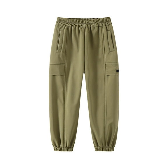 HOMADLES Boys Cargo Joggers Pants Fleece Stretch Elastic Waist Multiple Pockets Outdoor Hiking Casual, Jogger Pants Army Green 6 T