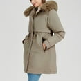 thumbnail image 3 of XPMWRP Women's Thicken Solid Color Coat Faux Fur Hood Fleece Lined Parka Full Zip Winter Warm Adjustable Waist Jacket with Detachable Long Sleeve Yellow XL, 3 of 9