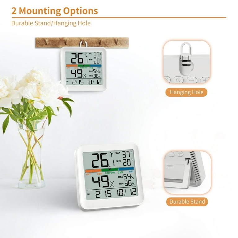Digital Room Thermometer Indoor Humidity Meter Hygrometer Accurate Room  Temperature Thermometer Max Min Recording Backlight LCD Display Monitor Home