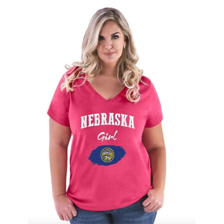 Nebraska Girl - Nebraska Girl Women Curvy Plus Size V-Neck Tee