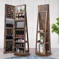 thumbnail image 3 of Giantex 360° Swivel Jewelry Cabinet, Lockable Jewelry Armoire w/Full-Length Mirror & 3-Color LED Lights, Freestanding Jewelry Organizer w/Inside Mirror, Foldable Shelf, Coffee, 3 of 10
