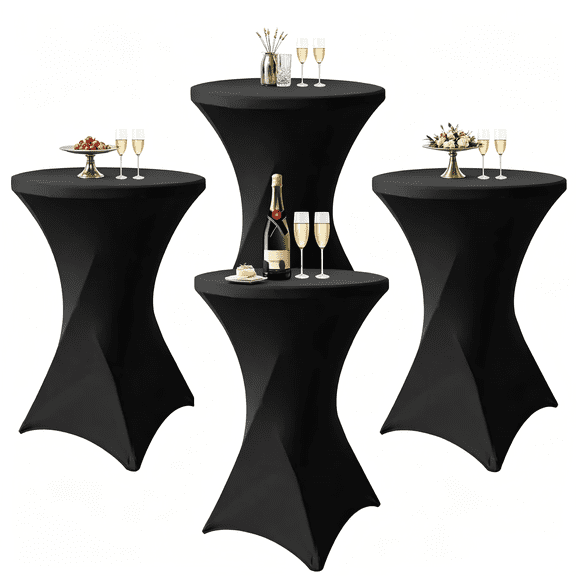 4-Pack Cocktail Table Covers, Spandex Stretch Highboy Tablecloth 32"x43" – Fitted Round Covers for Bar, Wedding, Cocktail Party & Banquet Tables (4, Black)