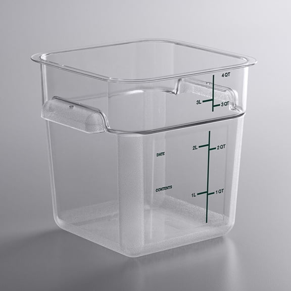 Carlisle 1195107 4 Qt. Clear Square Polycarbonate Food Storage Container with Green Graduations