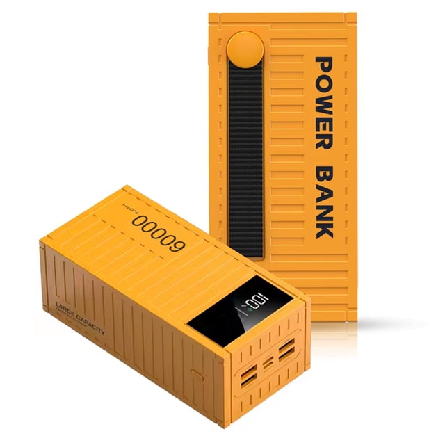 Power Bank Pila Batería Recargable Kimhi Carga Super Rapida 60000mah Pd20w Portatil Color Amarillo Con 4 Puertos Usb Y 1 Tipo C Bidireccional Cargador Para Celular Tablet Banco De Energia Pantalla Led