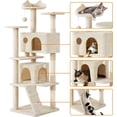 thumbnail image 4 of JessieMal 70in Multi-Level Cat Tree Tall Cat Tower Cat Furniture with Condo, Scratching Posts & Dangling Ball for Indoor Cats Activity Center, Beige, 4 of 9