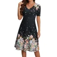 thumbnail image 2 of Women Floral Print A-line Midi Dress Short Sleeves V Neck Holiday Dresses Loose Fit Casual Dress, 2 of 3