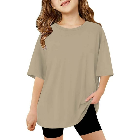KAUOD Girls Loose Fit T Shirts Short Sleeve Crew Neck Casual Tops Oversized Solid Basic Tees Summer Comfy Trendy Shirt