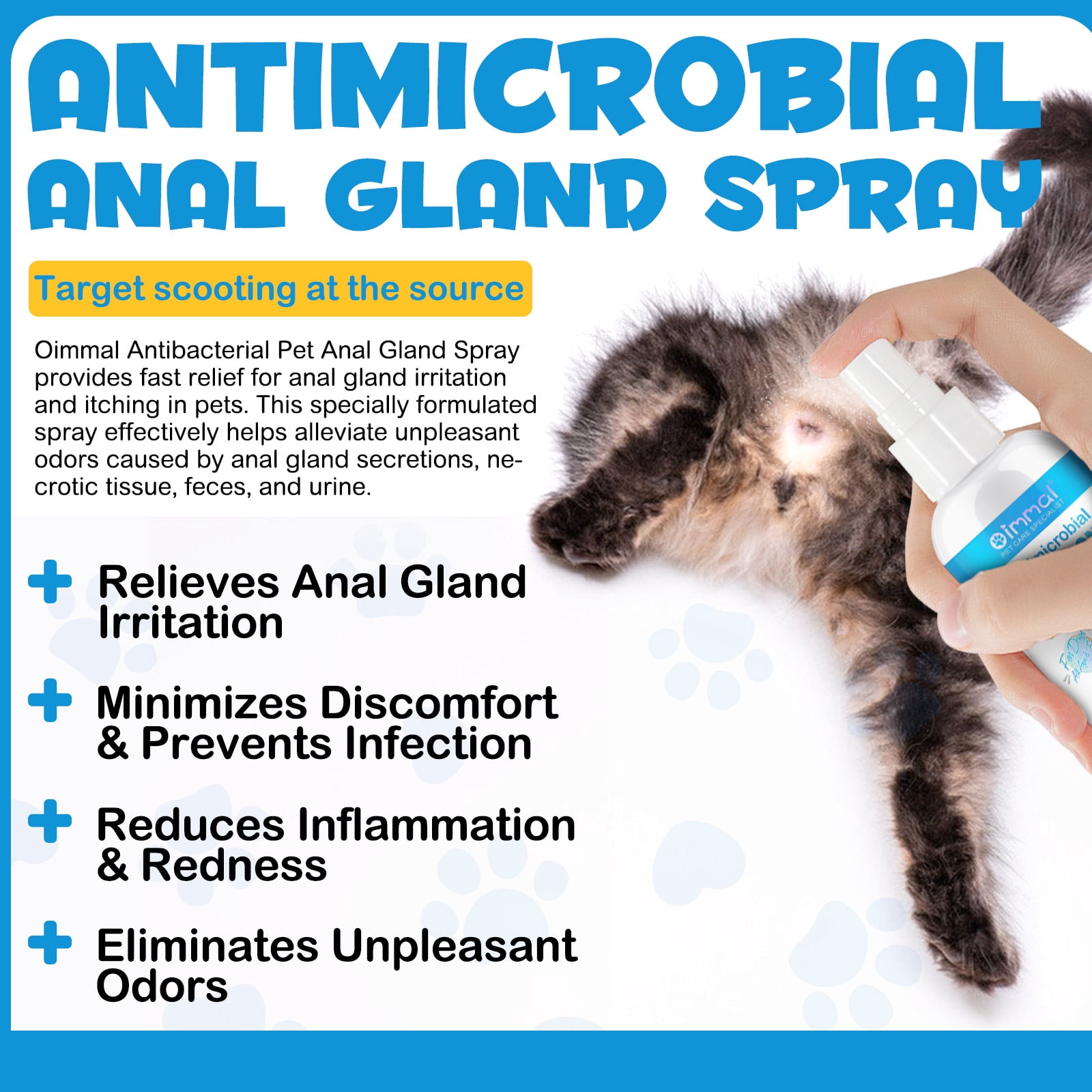 Oimmal Antimicrobial Anal Gland Spray for Cat, Anal Gland Support for Cats, Relieves Anal Gland Irritations and Soothes Itching - 8.8 Fl Oz