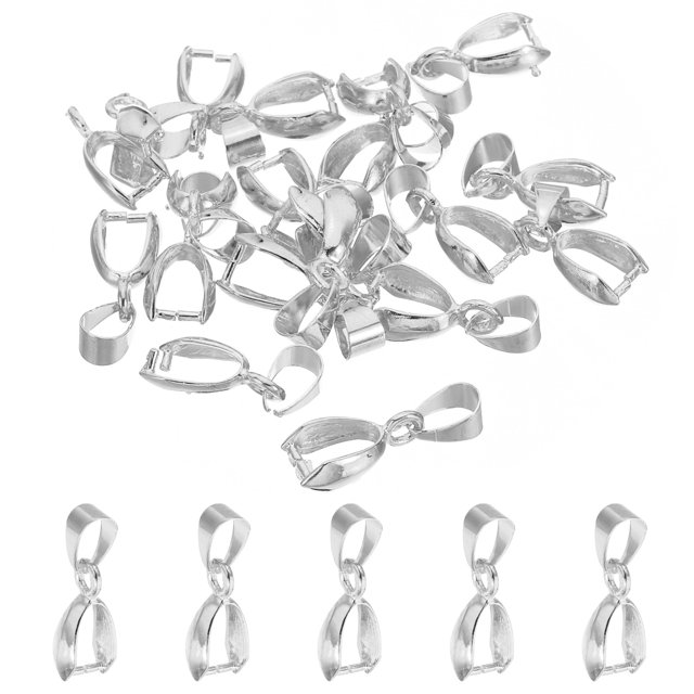 Unique Bargains Pendant Bail Clips, 20Pcs 7x20mm Metal Pendant Connector Clasp Buckle Silver Tone