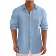 thumbnail image 1 of AherBiu Plus Size Mens Linen Shirts Long Sleeve Button down Lightweight Shirts Fall Solid Casual Beach Shirts, 1 of 4