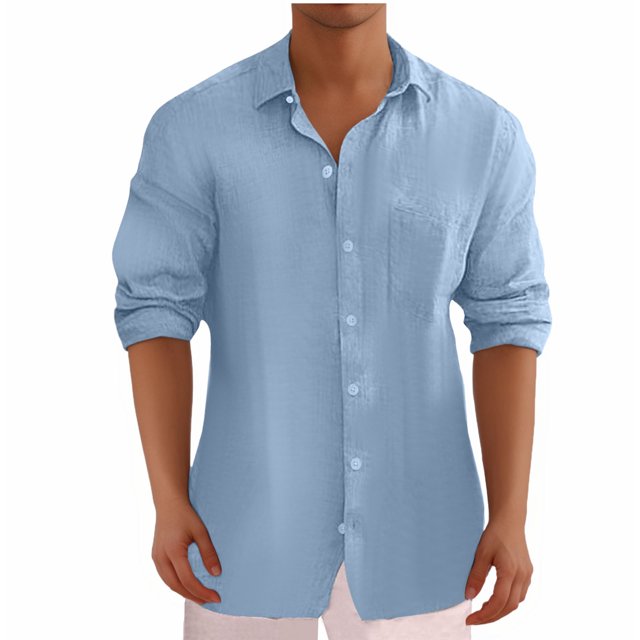 AherBiu Plus Size Mens Linen Shirts Long Sleeve Button down Lightweight Shirts Fall Solid Casual Beach Shirts