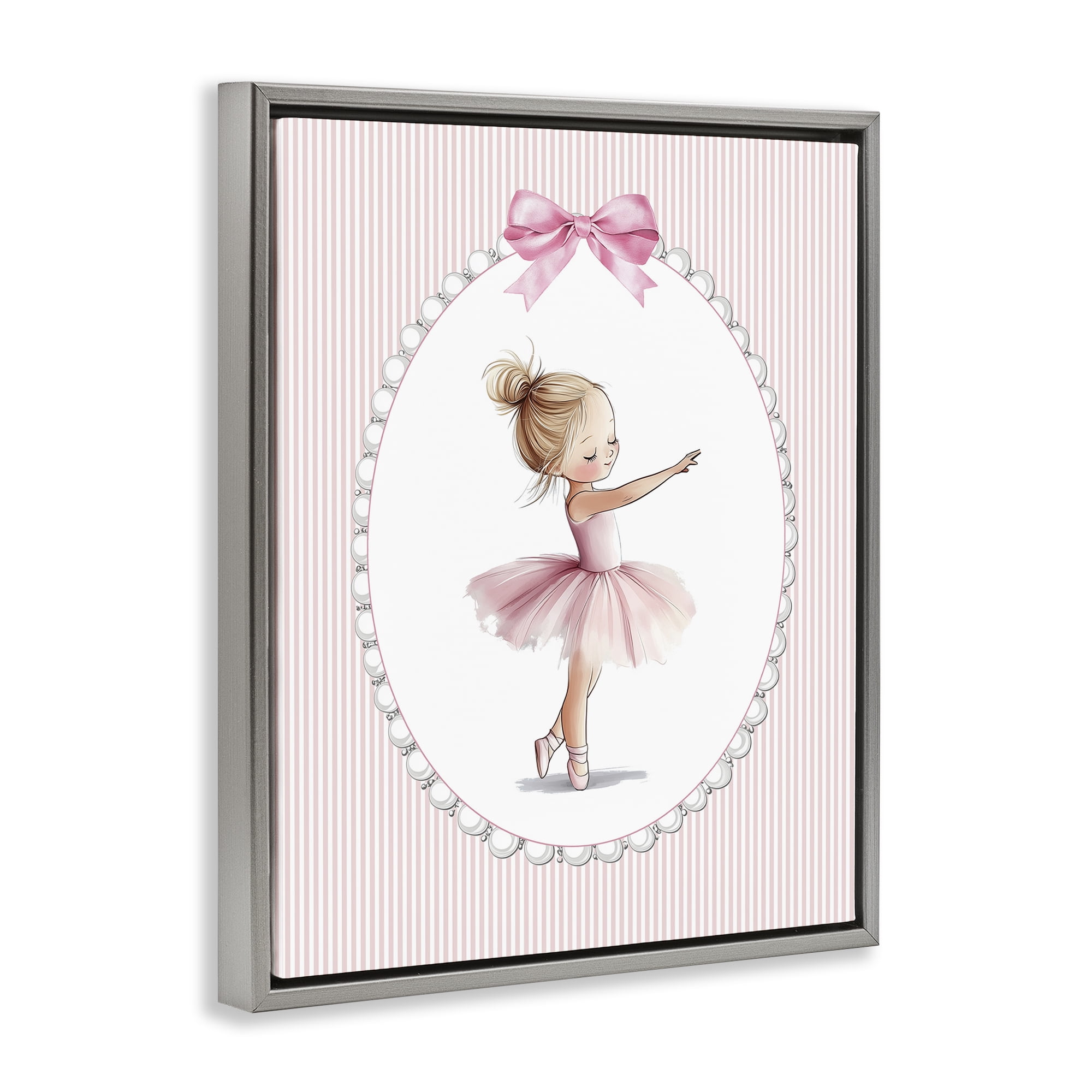 Stupell Industries Blush Pink Ballerina Gray Framed Floater Canvas Wall Art, design by Christine Simpson Art